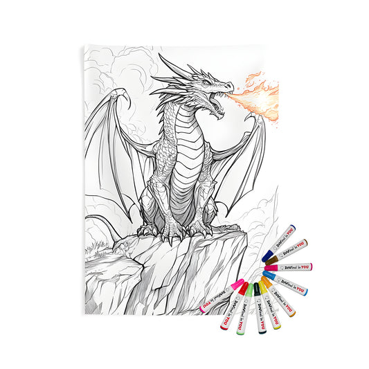 Indoor wall tapestries featuring a fire-breathing dragon design for sale