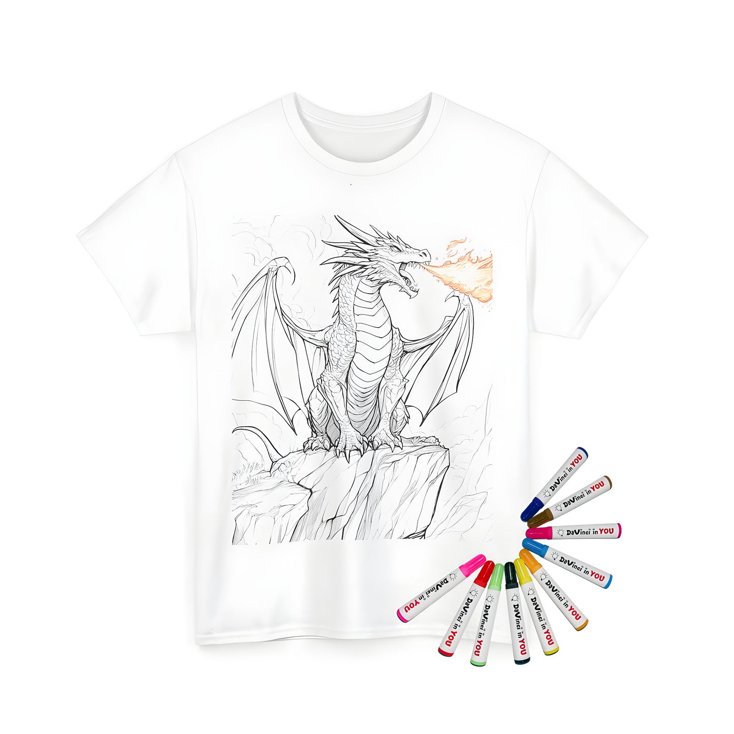 A unisex t-shirt with an eye-catching fire dragon design featuring intricate scales and fierce expression.