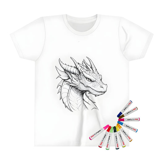 Kid's t-shirt featuring an artistic illustration of a dragon's head with scales and horns