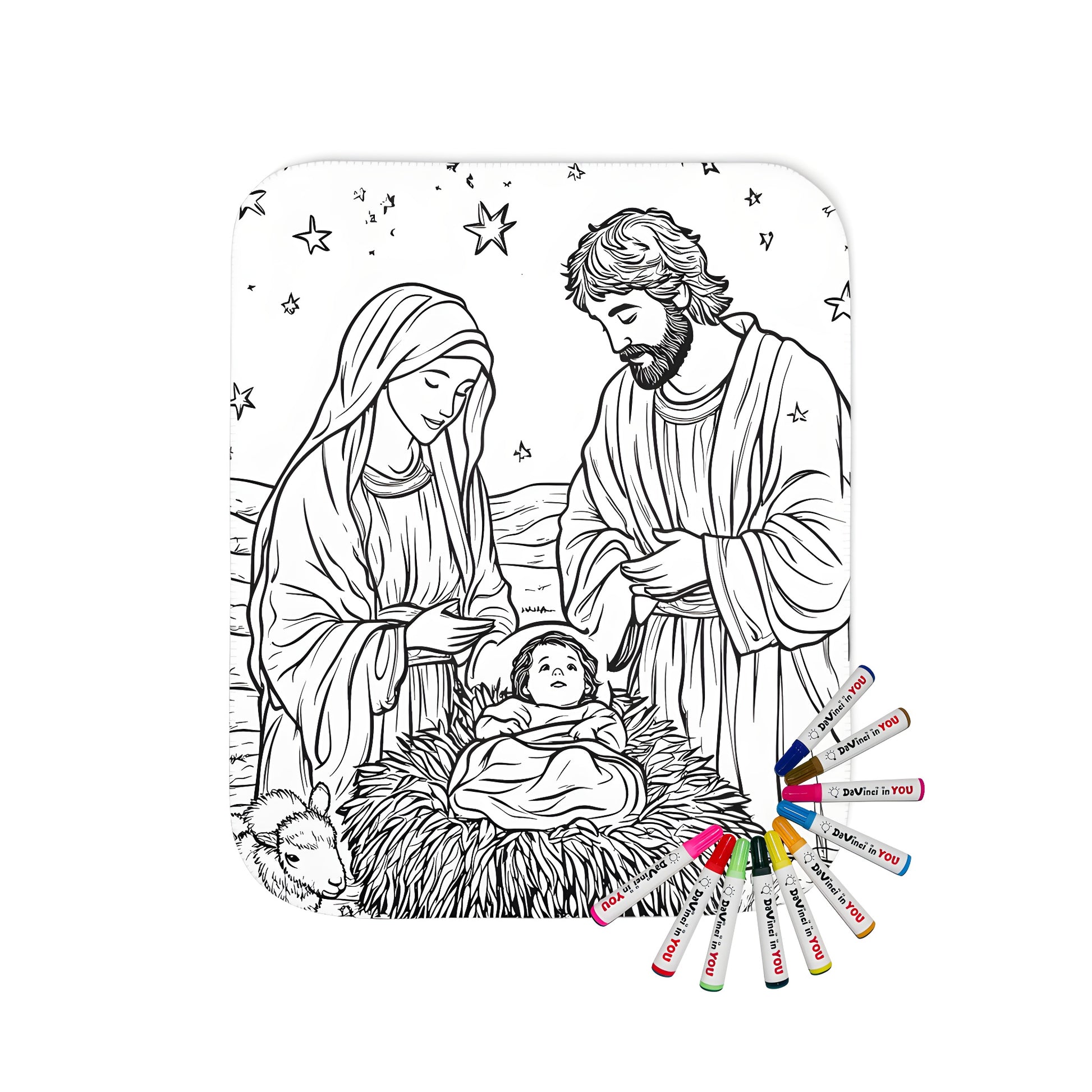 Cozy blanket featuring a vibrant nativity scene design