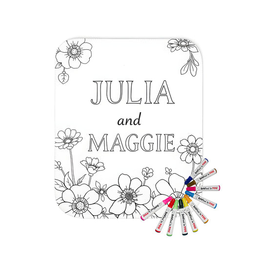 Blanket with vibrant floral design featuring Julia and Maggie flowers