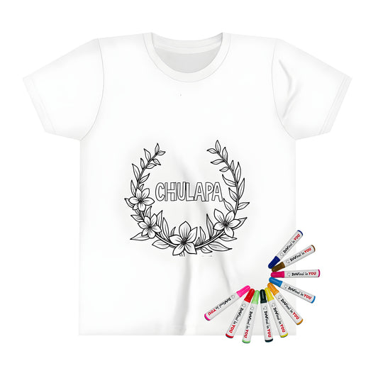 Floral wreath design kid's t-shirt, colorful flower illustration on children's apparel, cute floral pattern kids tee