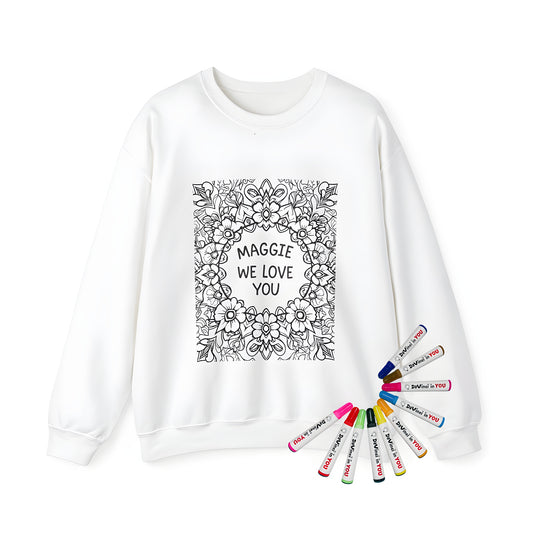 Adult sweatshirt with colorful floral mandala design, featuring intricate patterns and decorative flowers