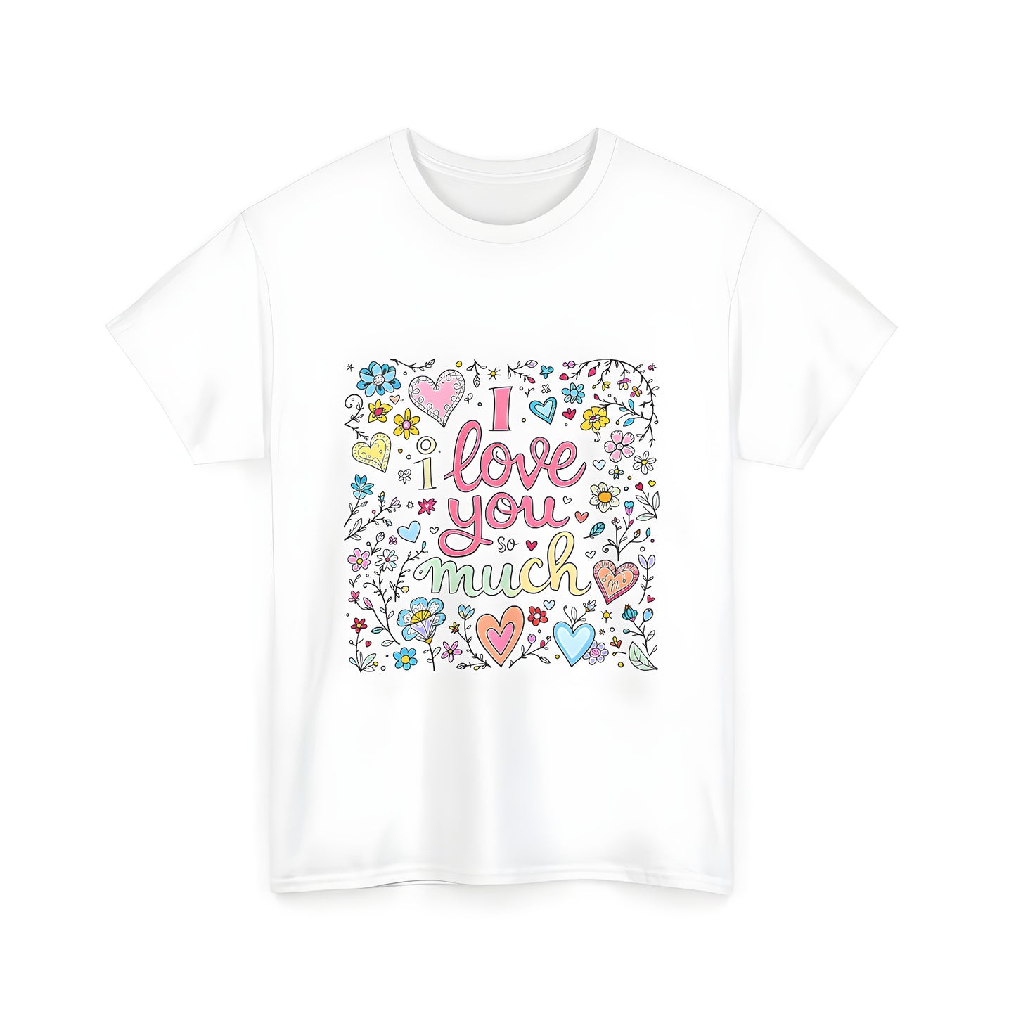 Unisex T-shirt featuring vibrant floral and heart design