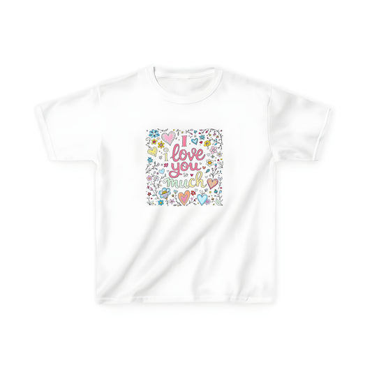 Vibrant floral graphic t-shirt for kids with hearts and flowers design