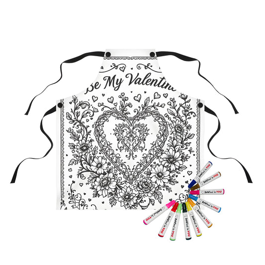 Apron with intricate heart design and floral patterns, perfect for valentine's day, love day, sweetheart gift, or couples gift