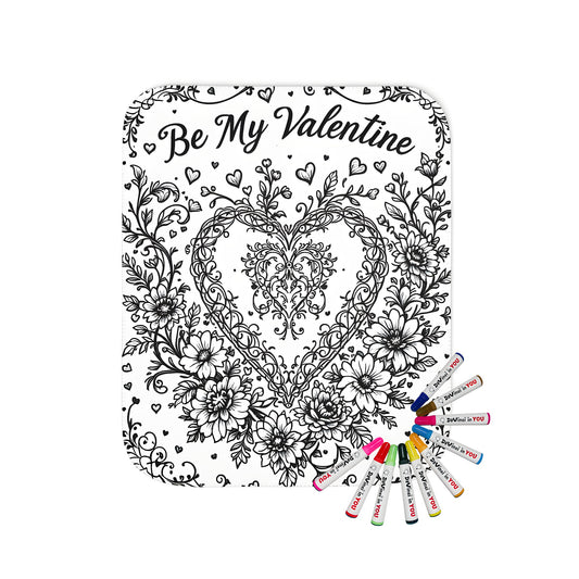 Intricate heart blanket design with floral patterns and 'Be My Valentine' text, perfect for Valentine's Day or Love themed decor