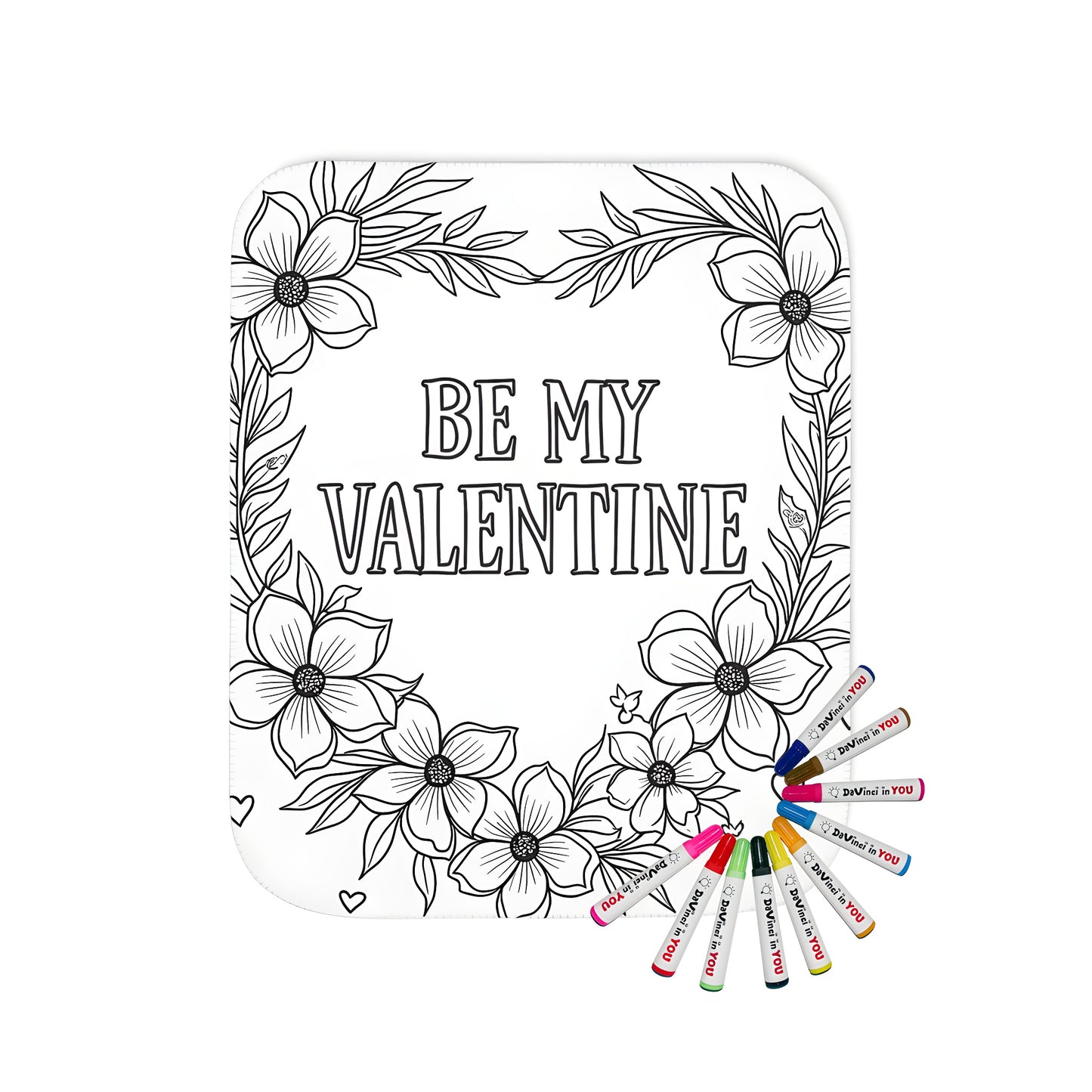 Colorful Valentine's Day themed blanket for sale with floral wreath and heart design
