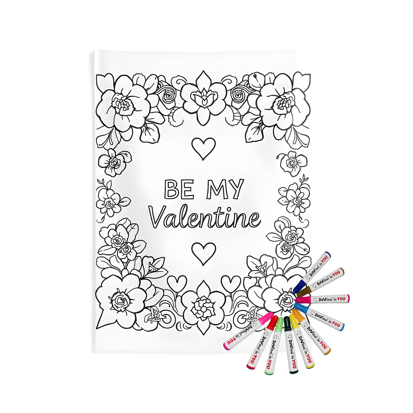 Lovely Indoor Wall Tapestry featuring Be My Valentine coloring page design, perfect for Valentine's Day decor