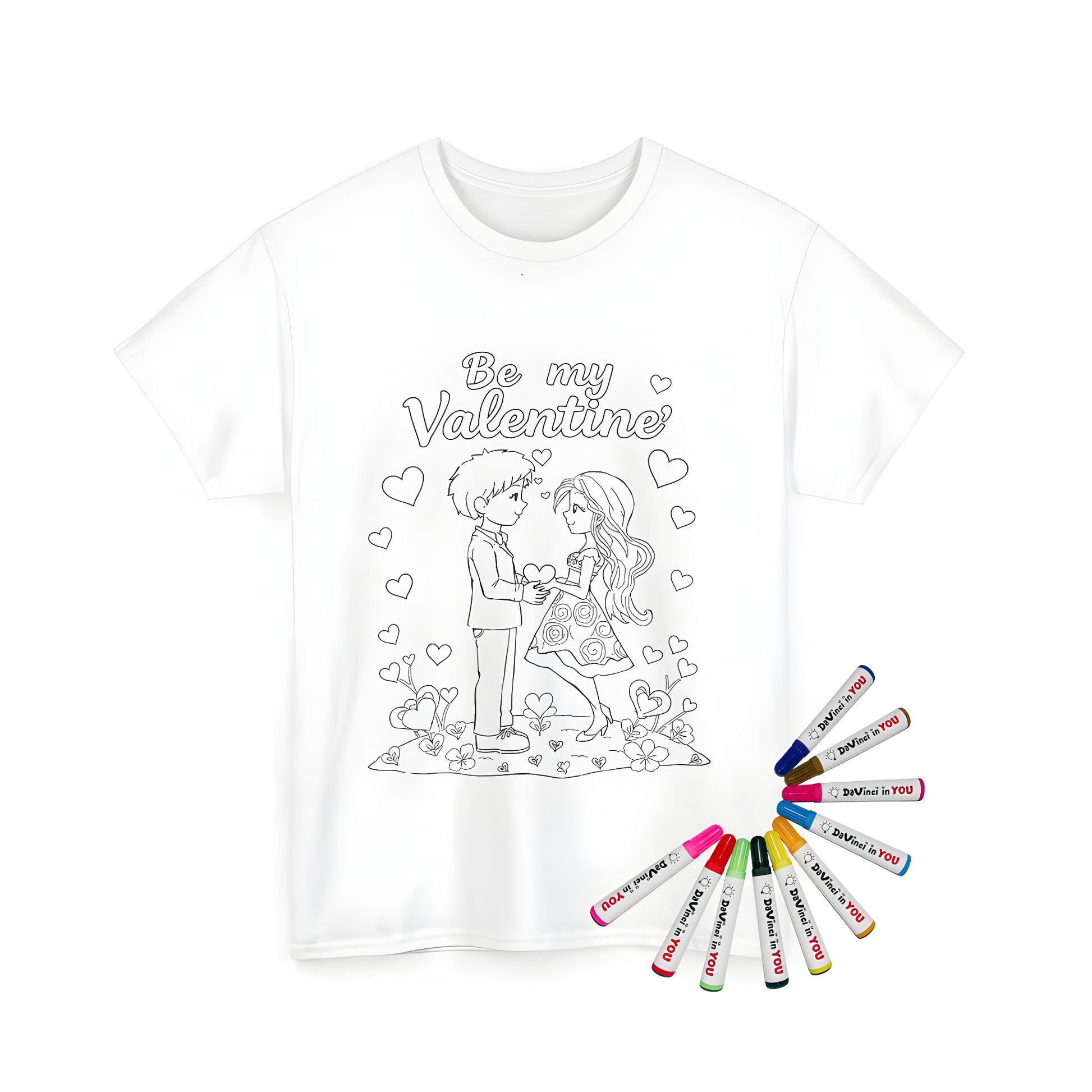 Lovely Valentine's Day t-shirt design for couples with heart and flowers on a unisex tee
