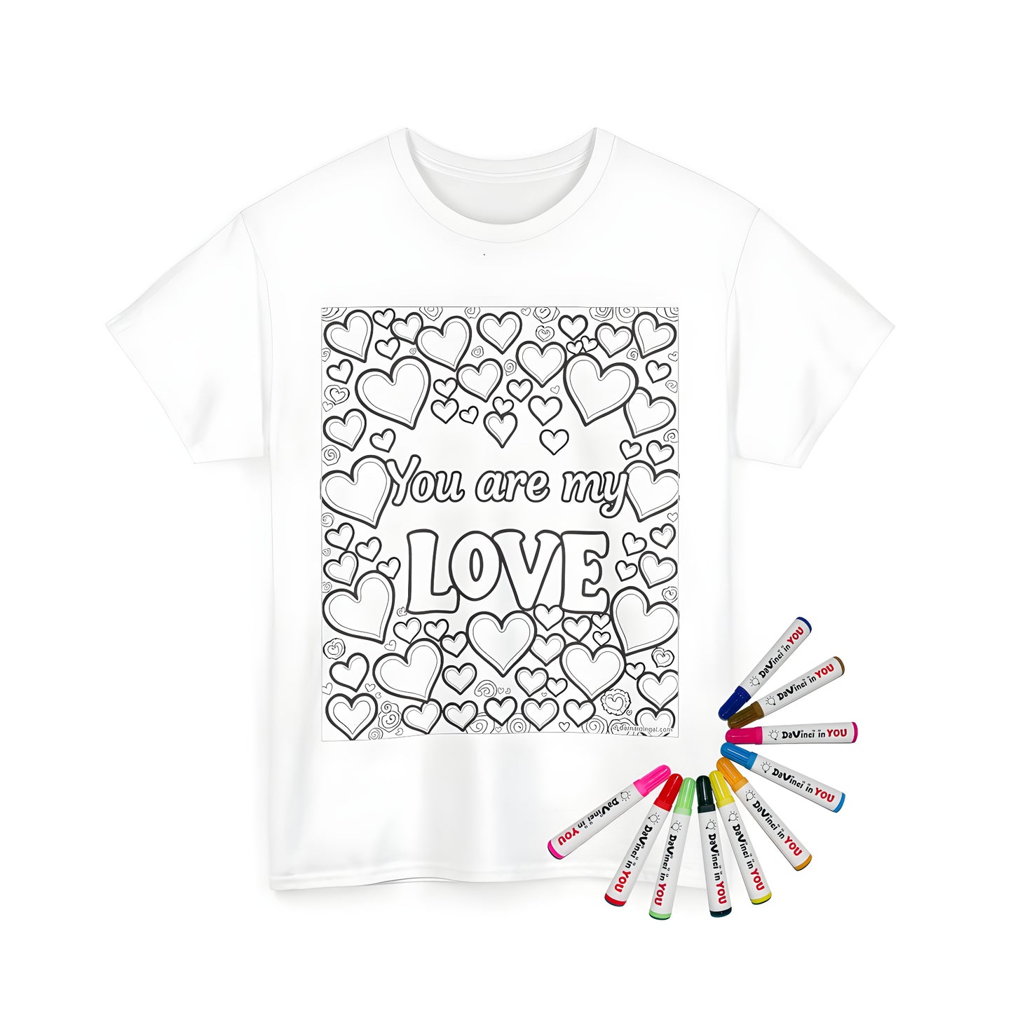 Unisex t-shirt with colorful hearts design