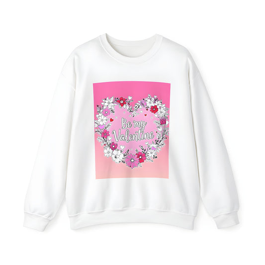 Adult Valentine's Day graphic sweatshirt with colorful floral design and romantic quotes