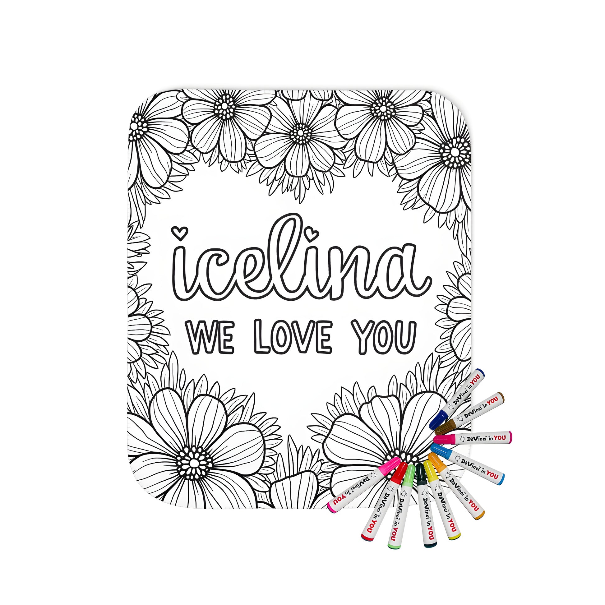 Blanket with floral message and intricate designs for adult coloring