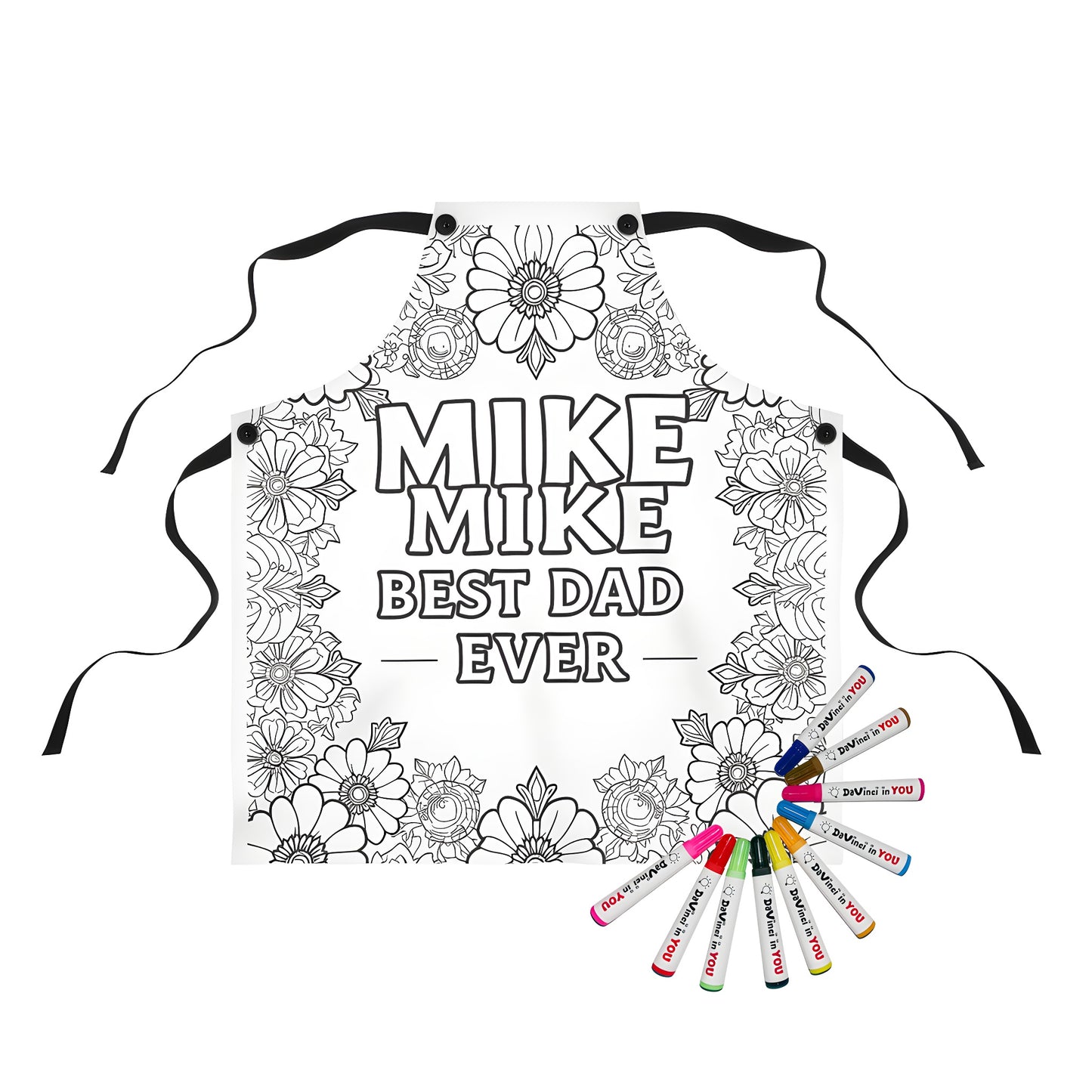 Father's Day gift idea - Dad best dad ever apron with floral design and fabric markers