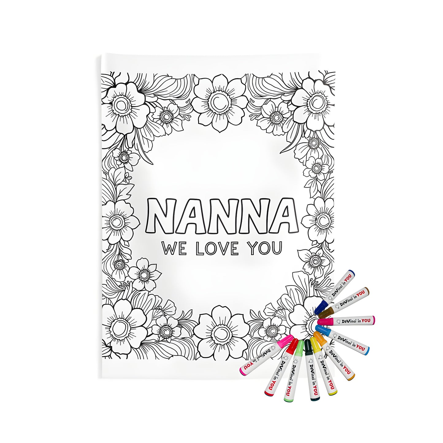 Grandma themed Indoor Wall Tapestry for home decor, floral coloring page design featuring love quotes and intricate patterns