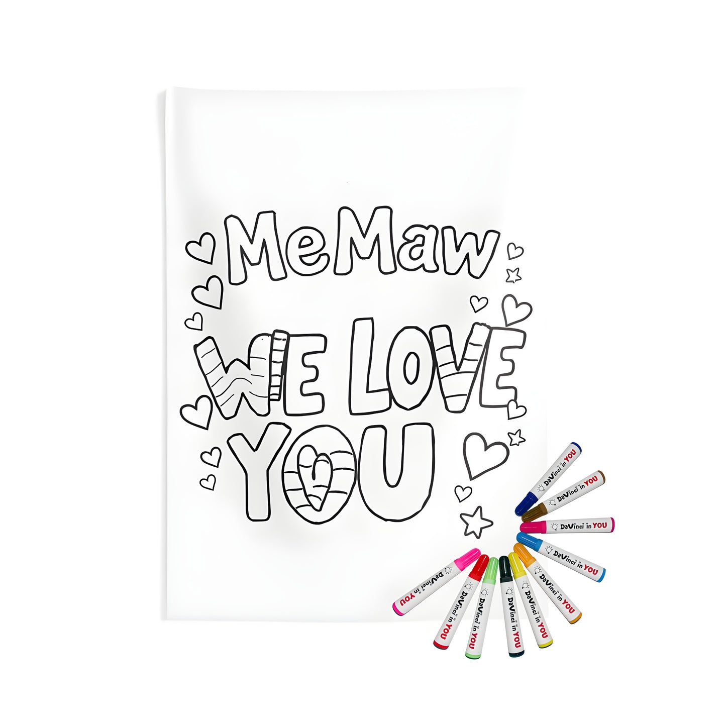 Indoor wall tapestries with love message design featuring hearts and Me Maw We Love You