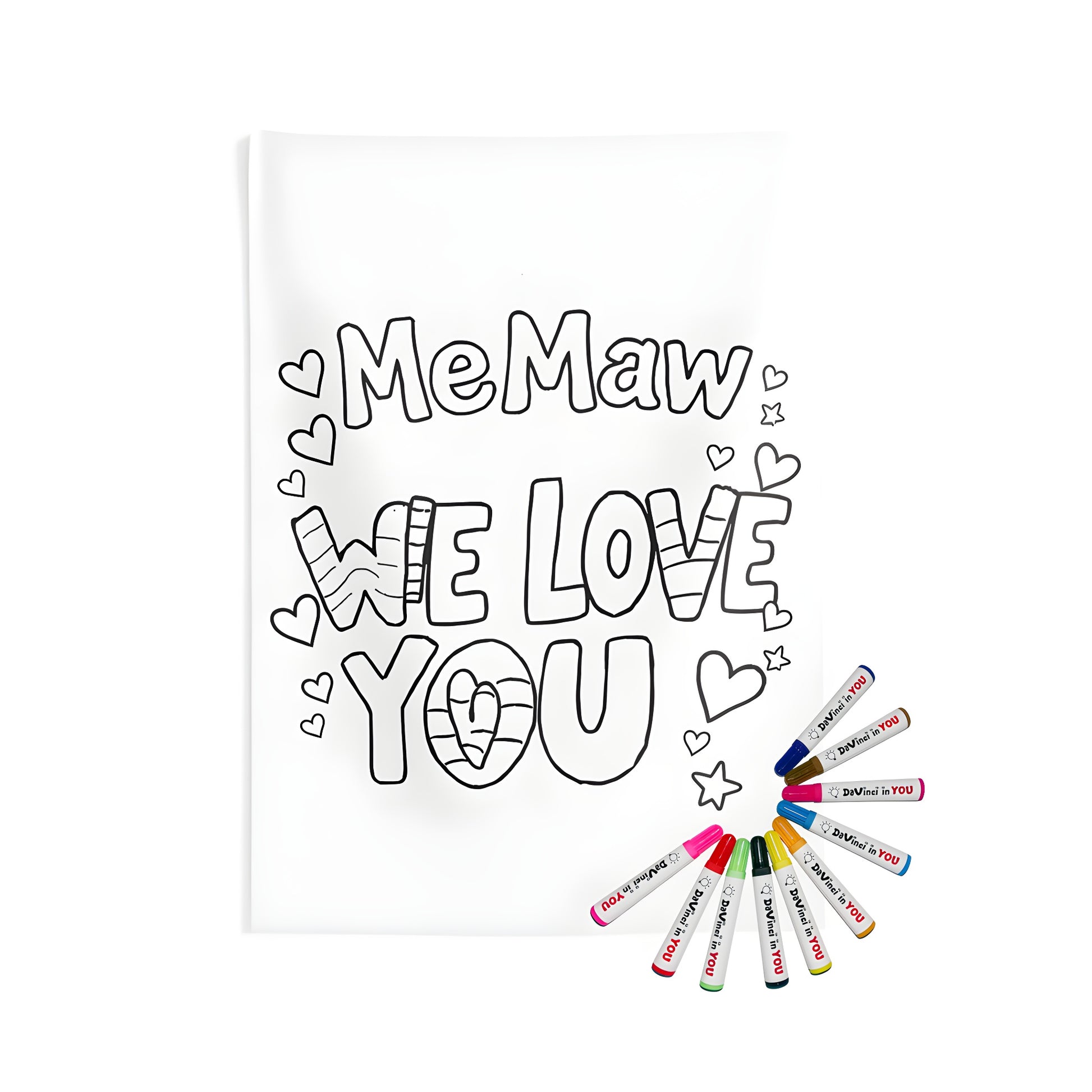 Indoor wall tapestries with love message design featuring hearts and Me Maw We Love You