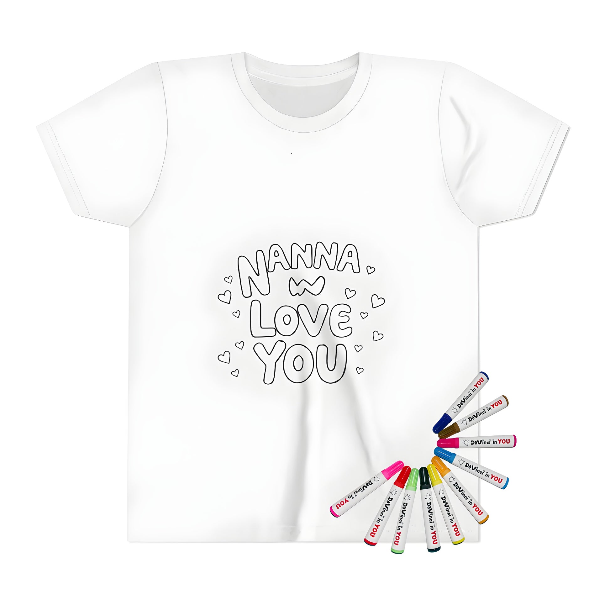 Kid's t-shirt with Nanna we love you design and small hearts, perfect for grandma or nana gifts