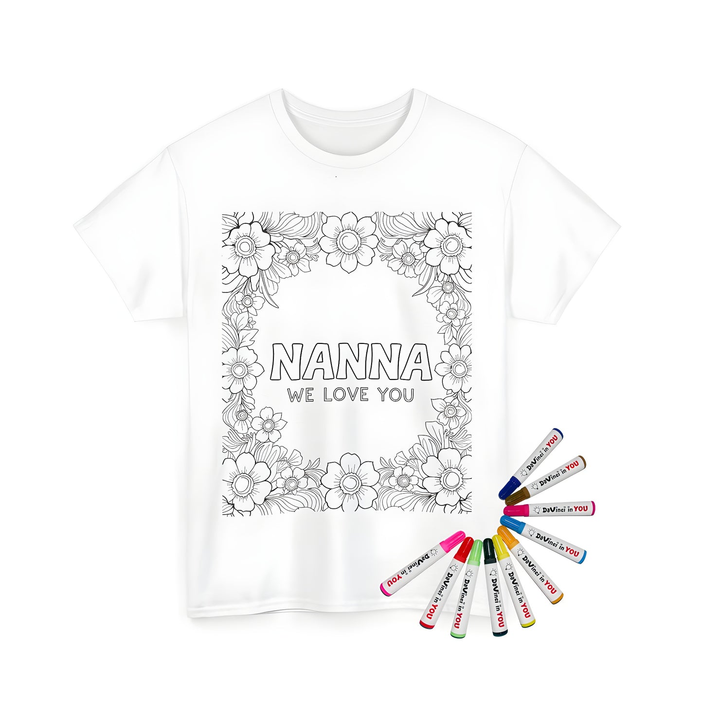 Unisex coloring t-shirt featuring floral pattern expressing love for Nanna or Grandmother