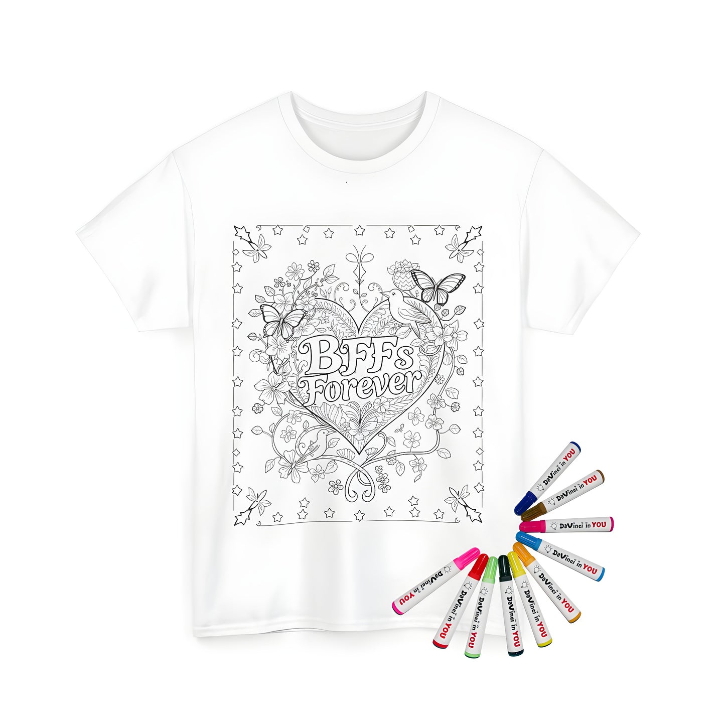 Unisex T-Shirt coloring kit with BFFs friends forever design and fabric markers