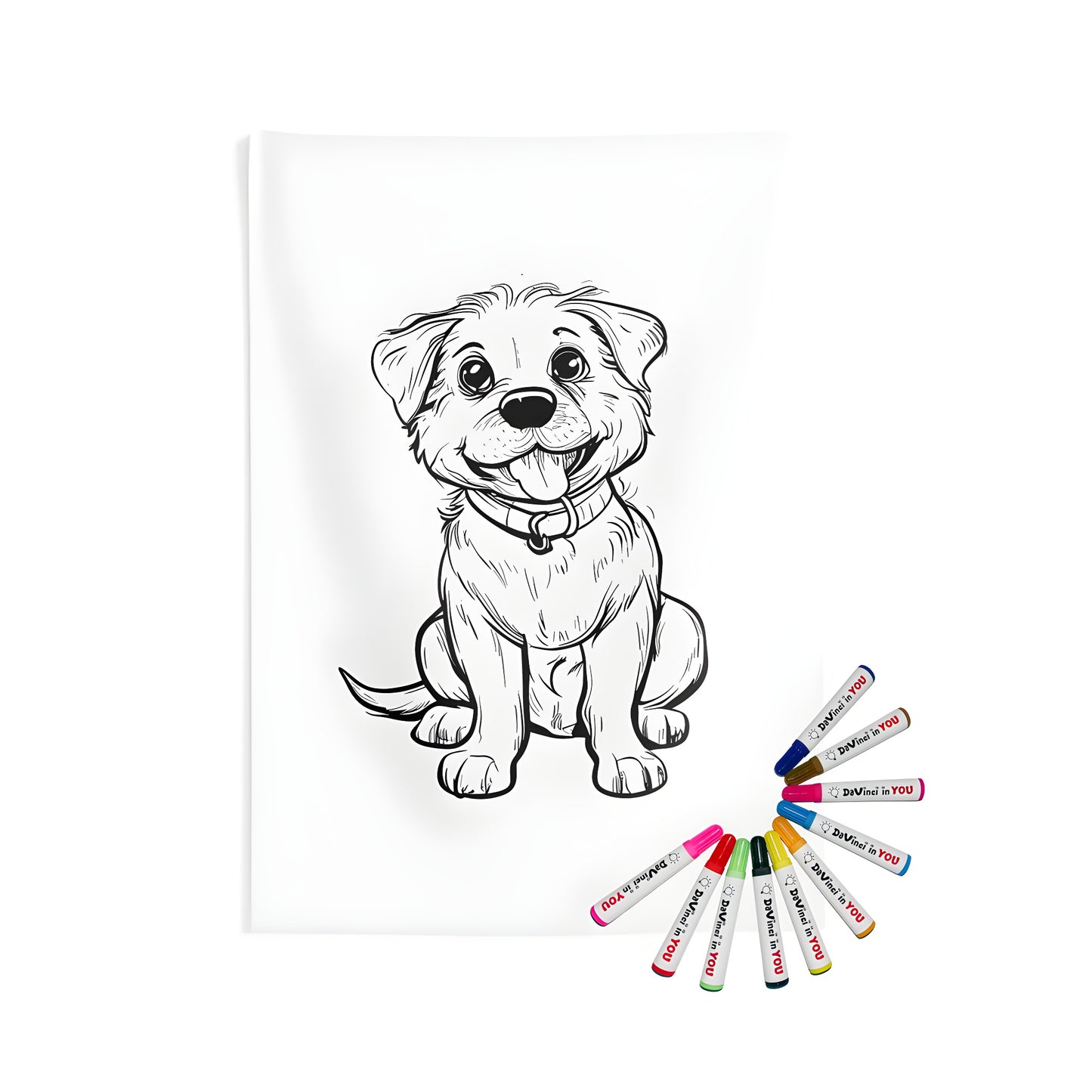 Cute dog indoor wall tapestry with colorful puppy design and fabric markers