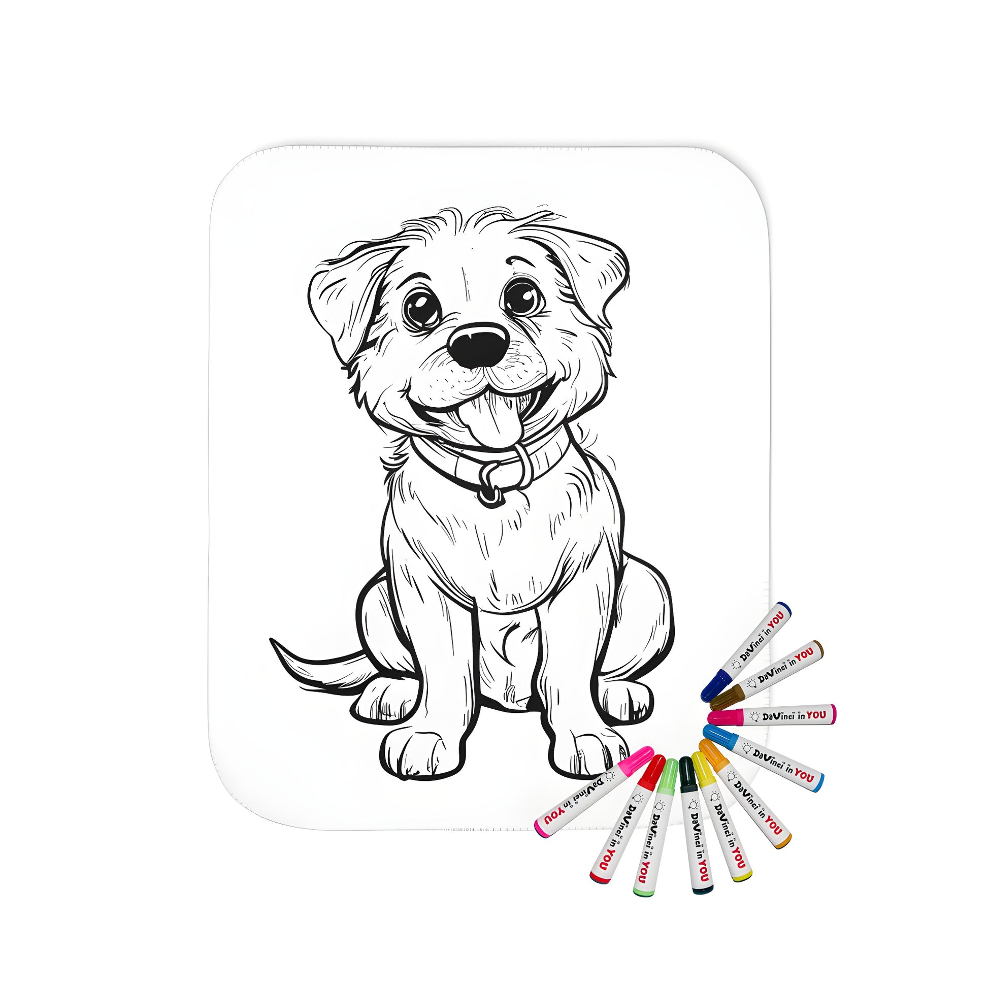 Cozy blanket featuring a cute dog design, perfect for dog lovers and coloring enthusiasts