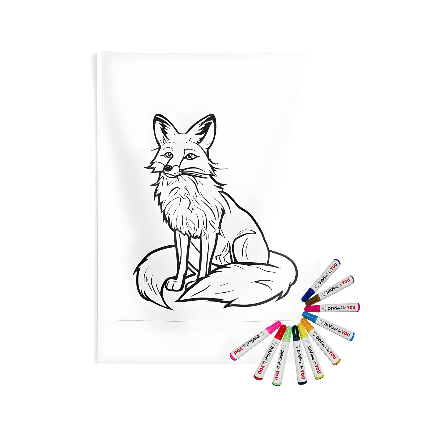 Sitting fox design Indoor wall tapestry coloring kit with fabric markers
