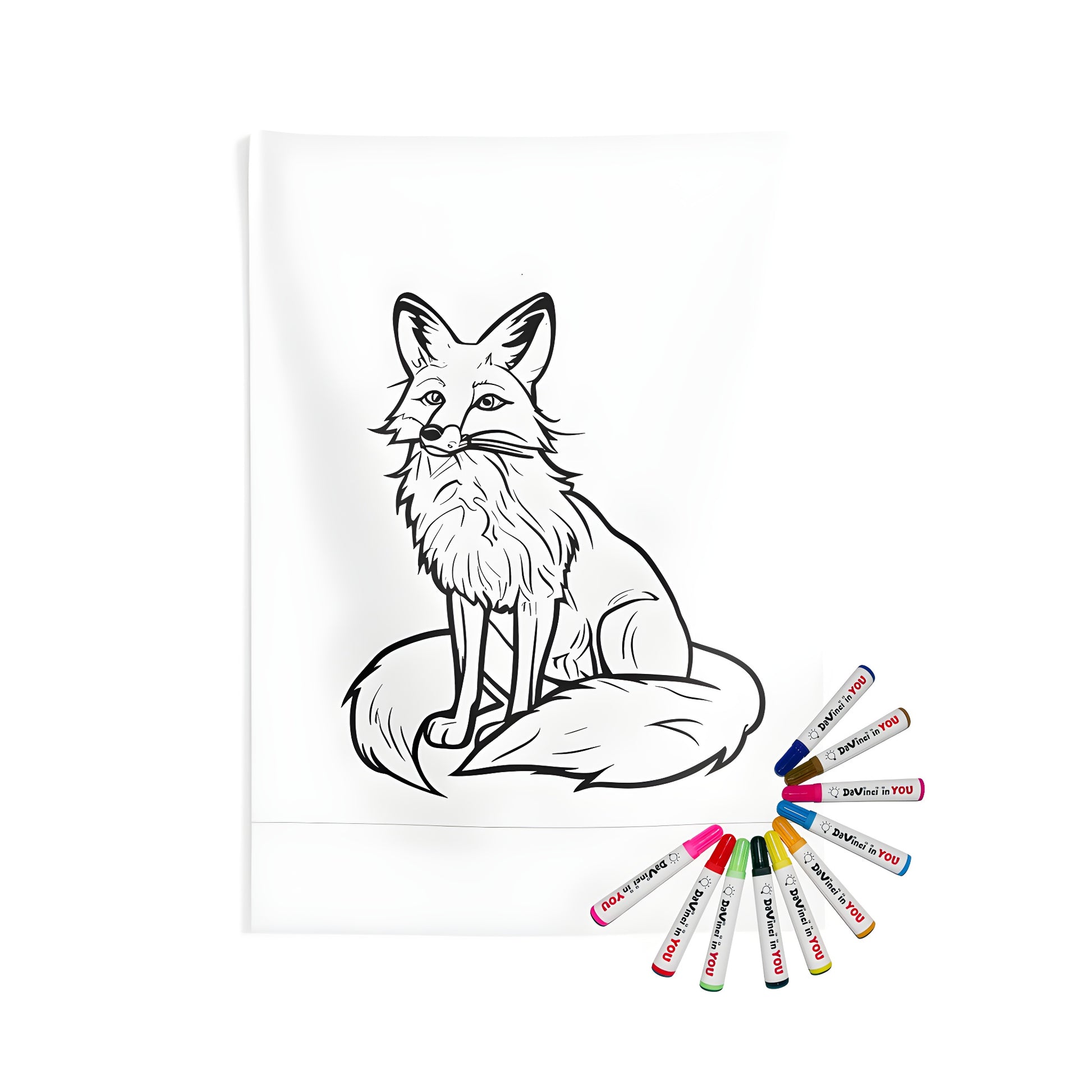 Sitting fox design Indoor wall tapestry coloring kit with fabric markers
