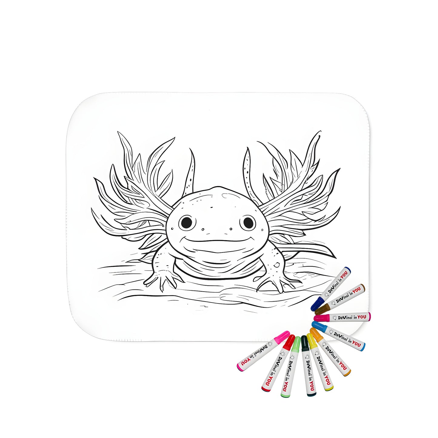 Blanket featuring a colorful axolotl illustration with intricate details