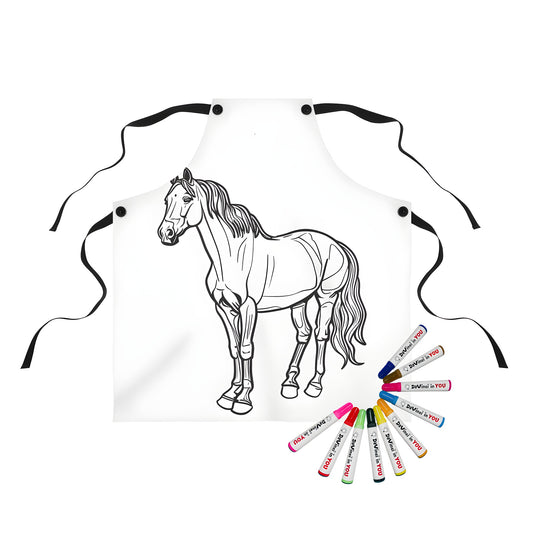 Apron with colorful horse design, featuring a majestic black stallion with flowing mane and tail