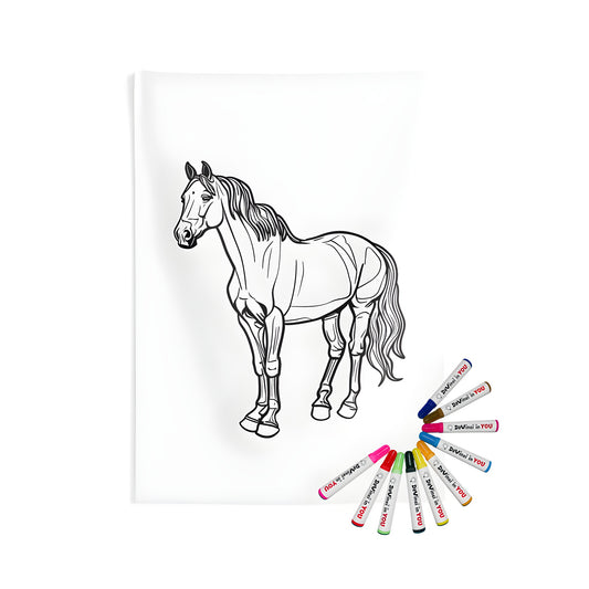 Coloring horse wall tapestry for kids bedroom decor, indoor hanging art
