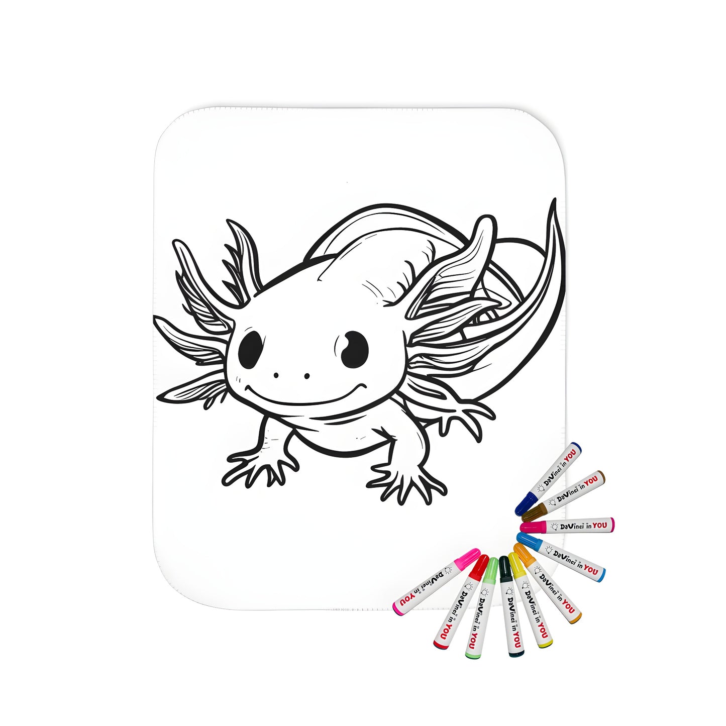 Cute axolotl blanket design with fabric markers