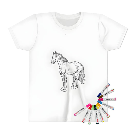Coloring kit for kids featuring a black horse silhouette on a t-shirt