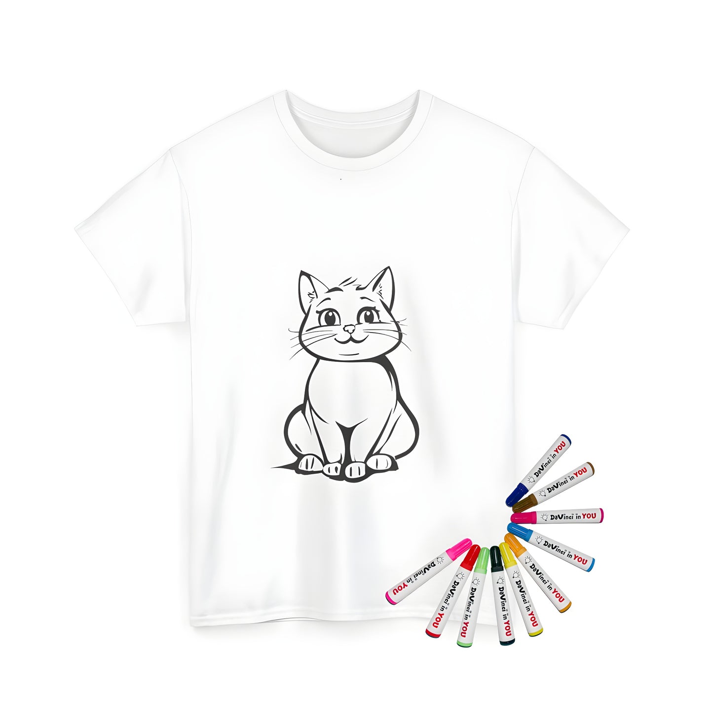 Cute cartoon cat illustration on unisex t-shirt