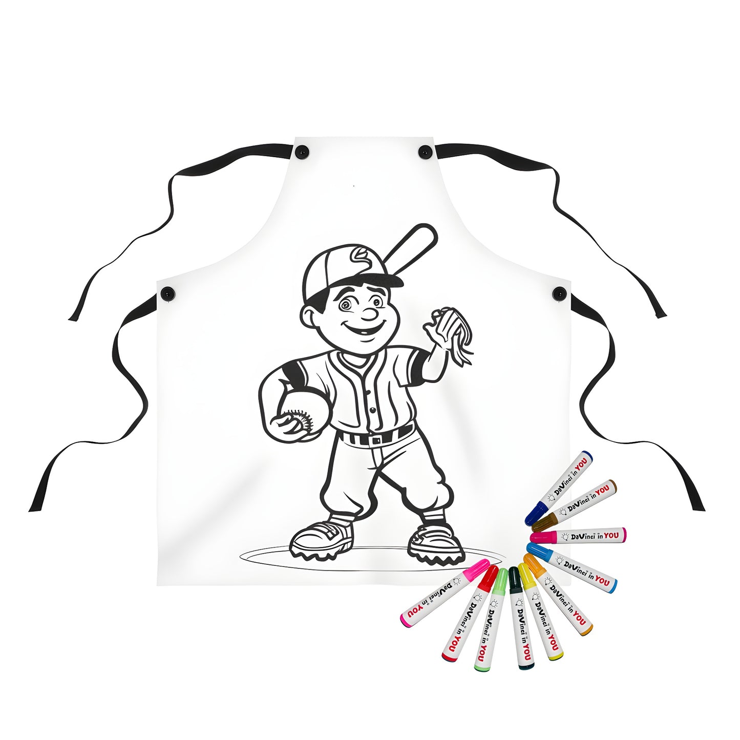 Coloring apron for kids with baseball-themed fabric markers, perfect gift for little sports fans