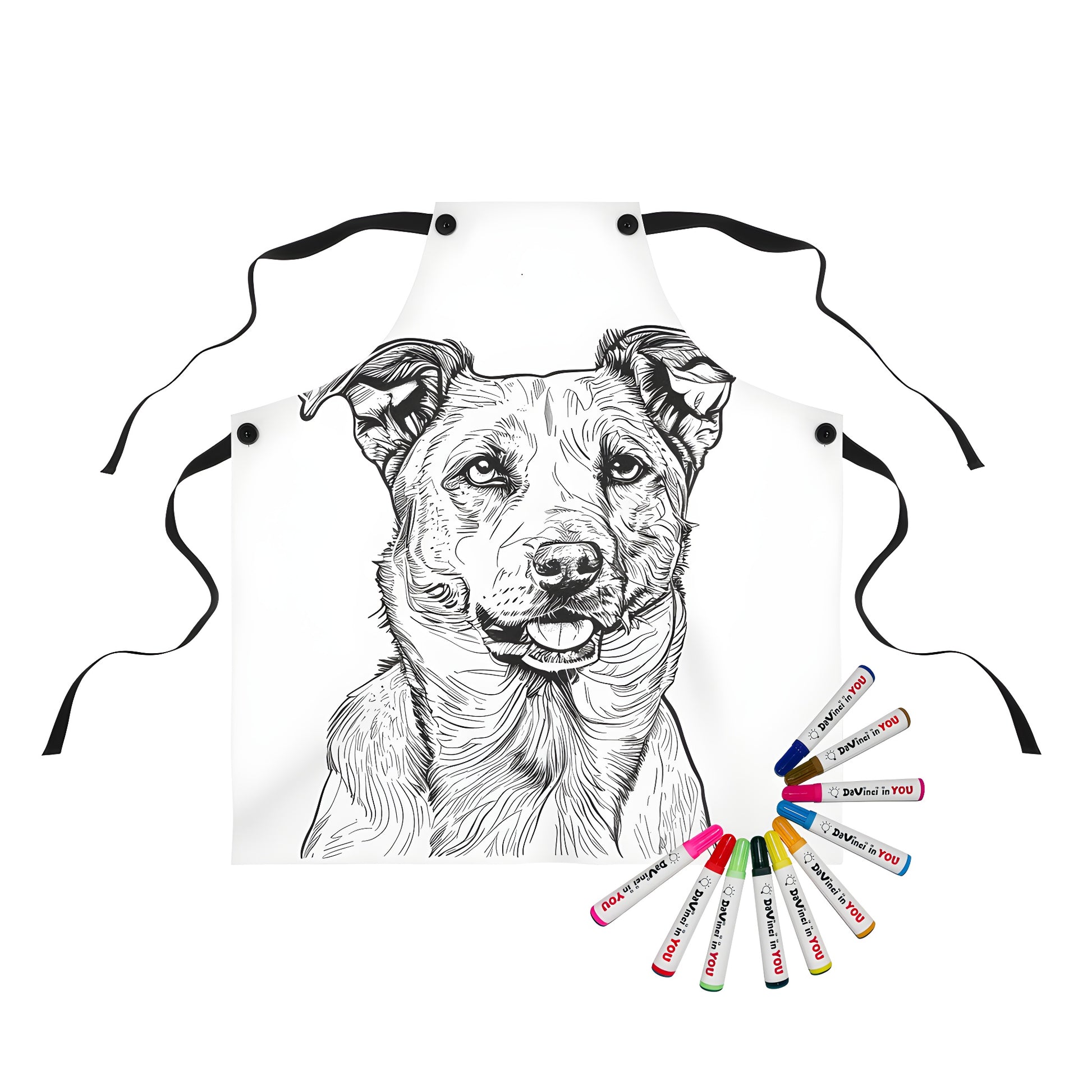 Apron with colorful Portrait design featuring a dog's face, perfect for adults and kids alike