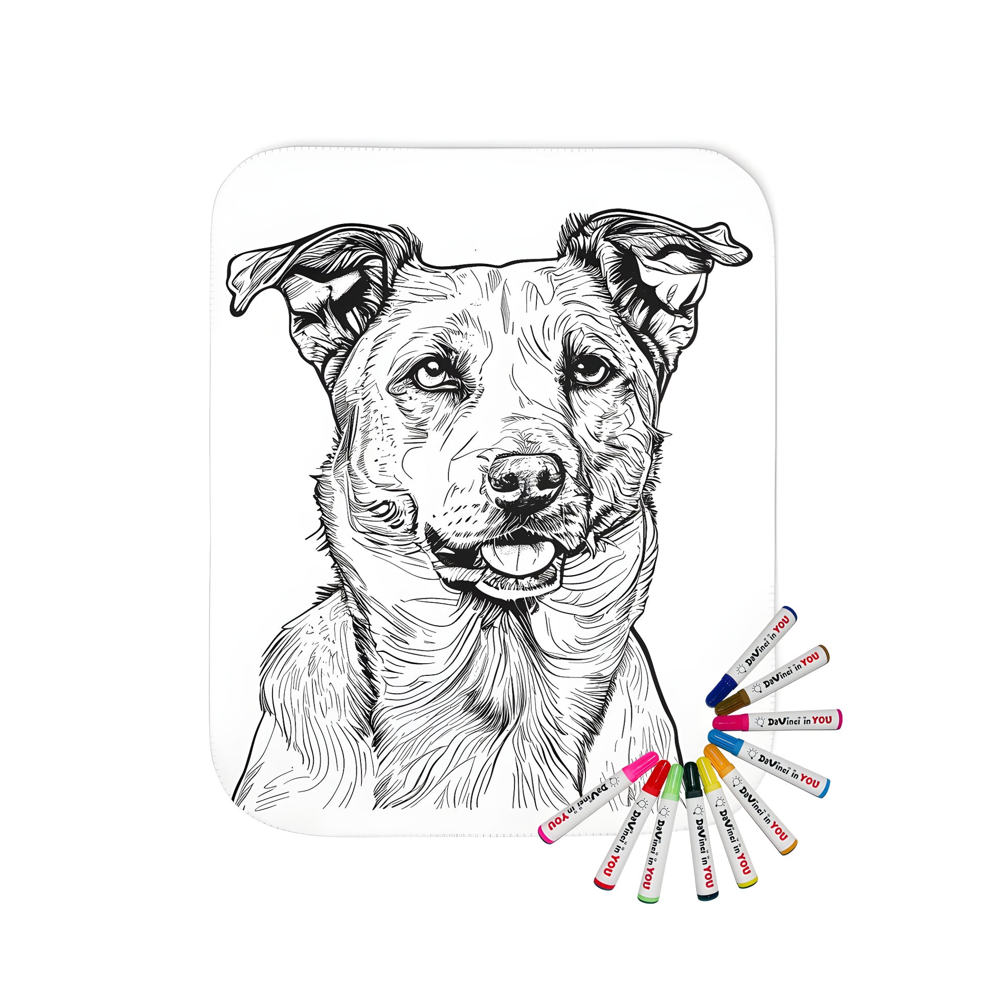 Detailed portrait of a cute dog on a cozy blanket