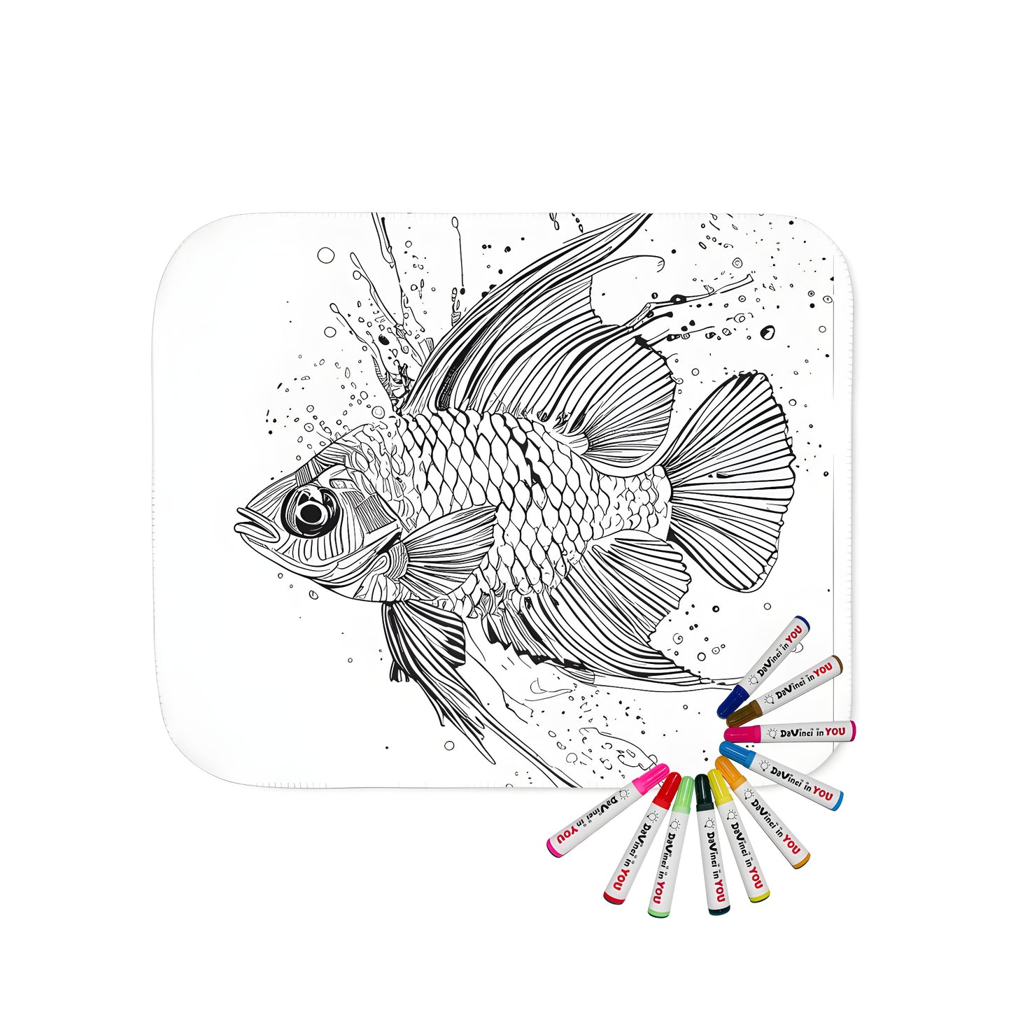 Intricate black and white fish illustration blanket
