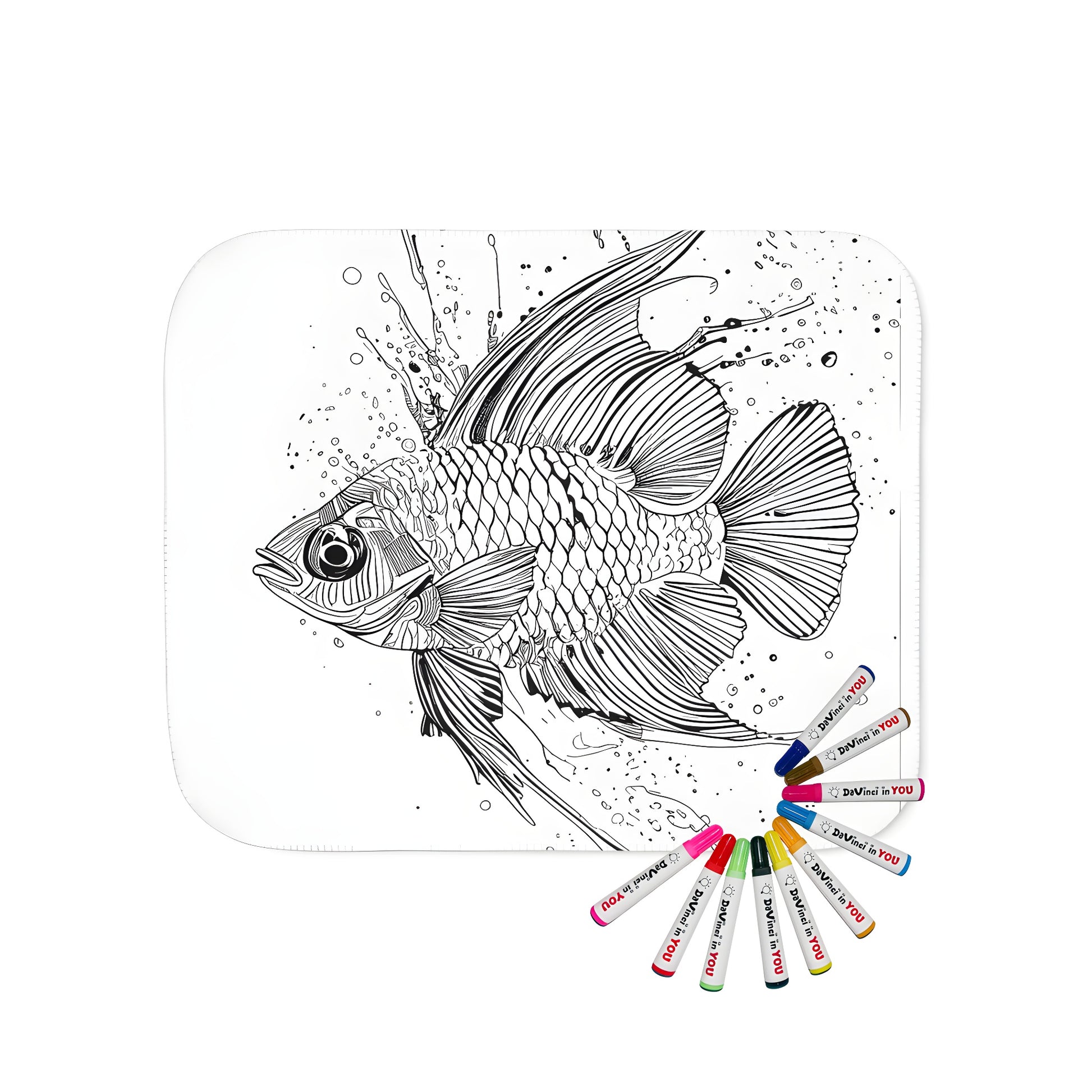 Intricate black and white fish illustration blanket