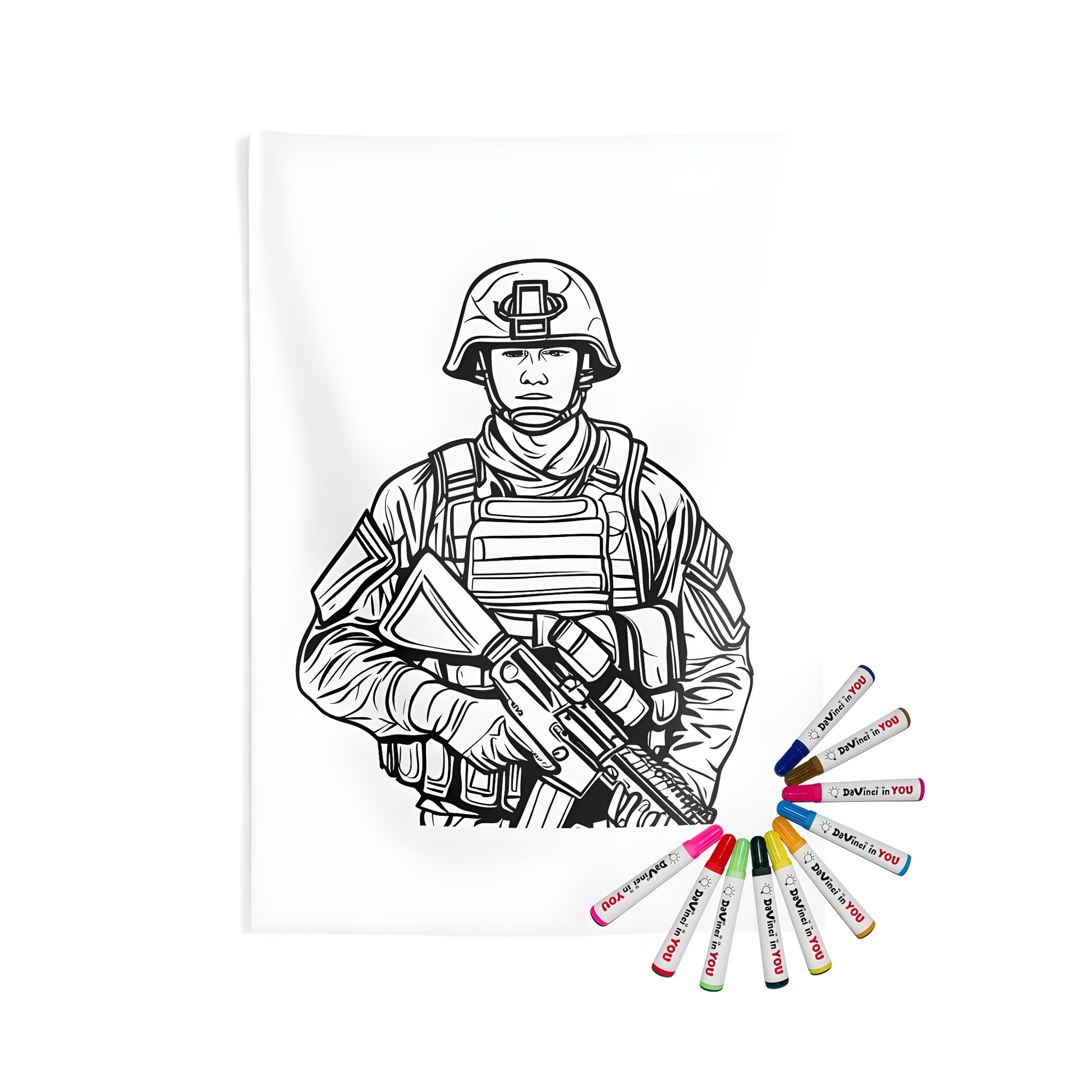 Indoor wall tapestries soldier coloring kit with fabric markers - combat warrior art decor