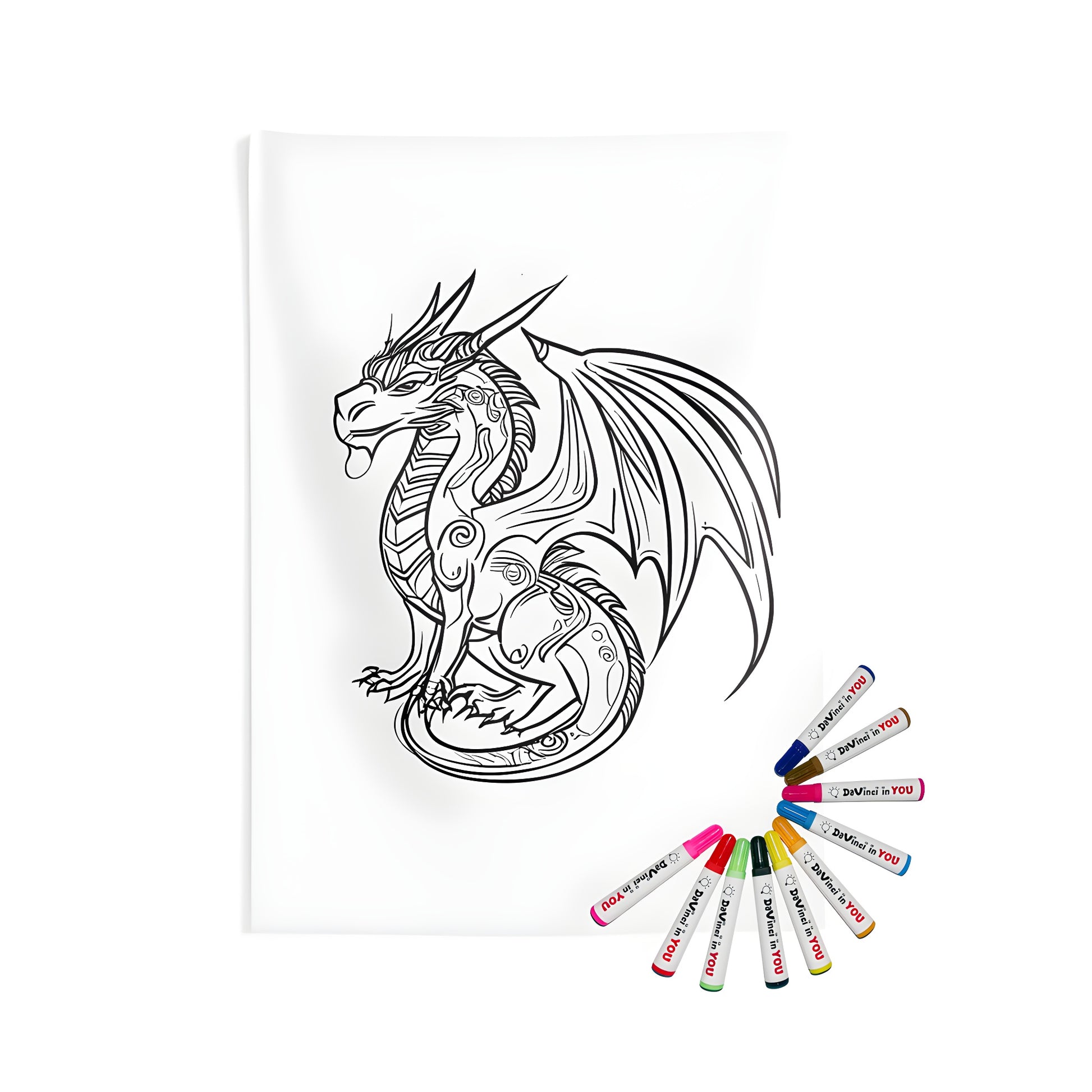 Dragon wall tapestry, indoor art decor, mythical creature design, fantasy artwork