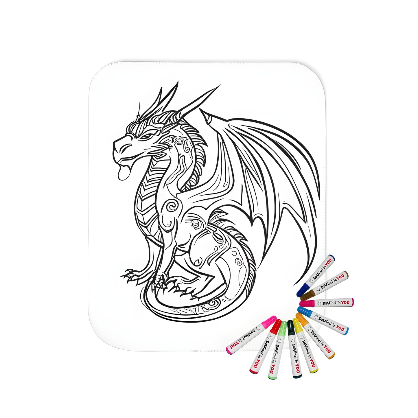 Cozy blanket with a mythical dragon design, perfect for adult coloring book enthusiasts