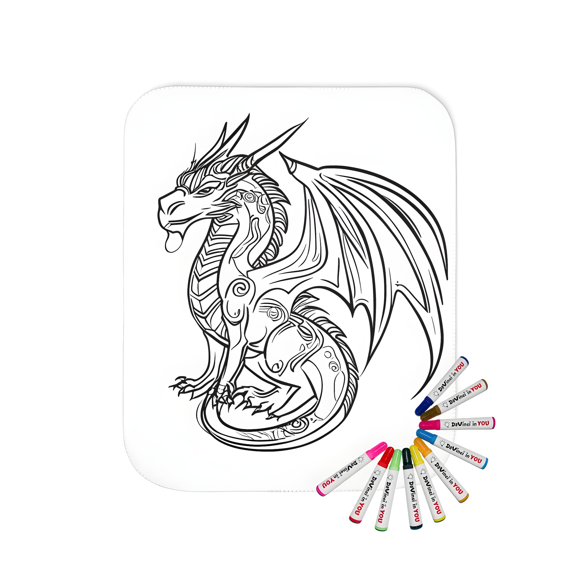 Cozy blanket with a mythical dragon design, perfect for adult coloring book enthusiasts