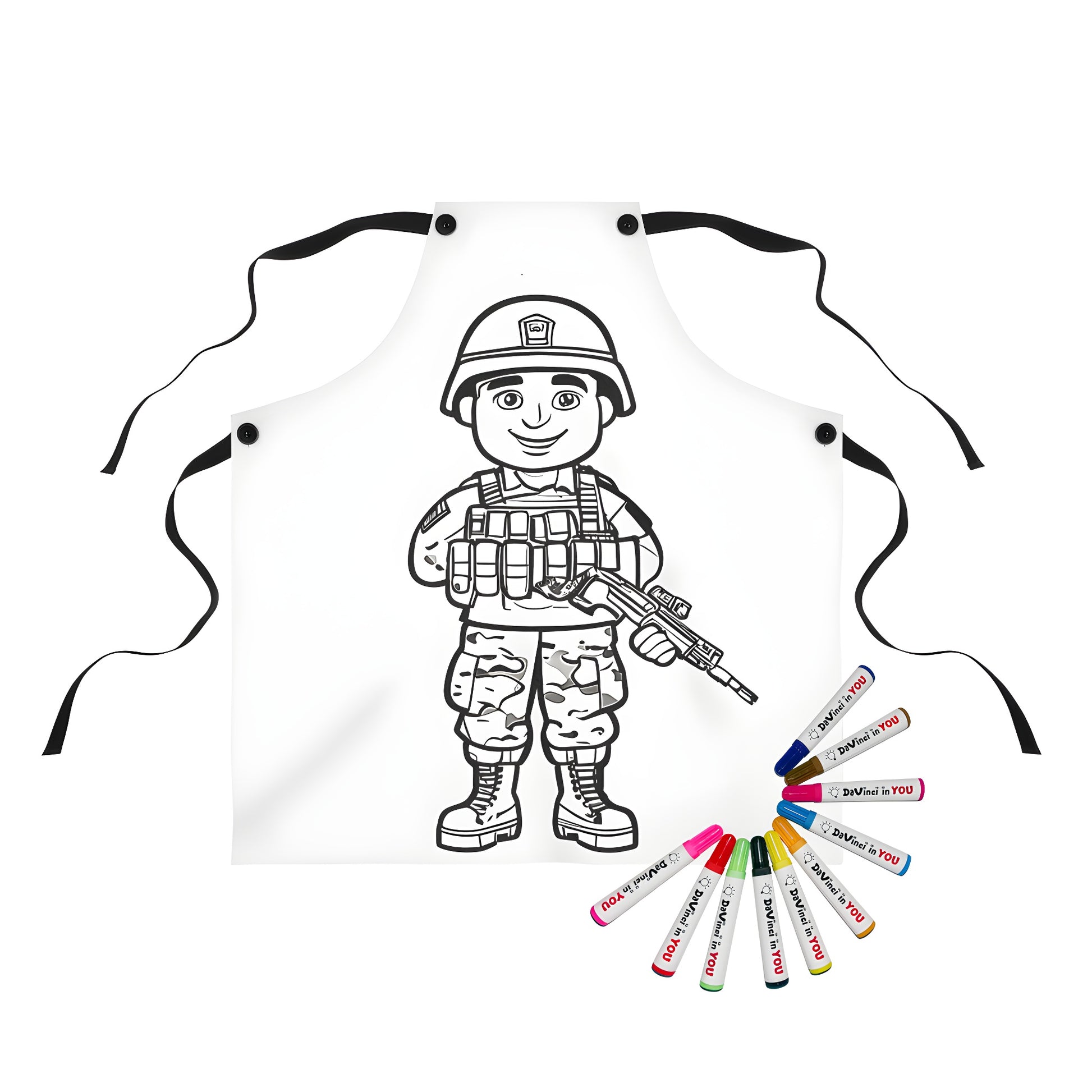 Apron with soldier design, military costume, camouflage uniform illustration