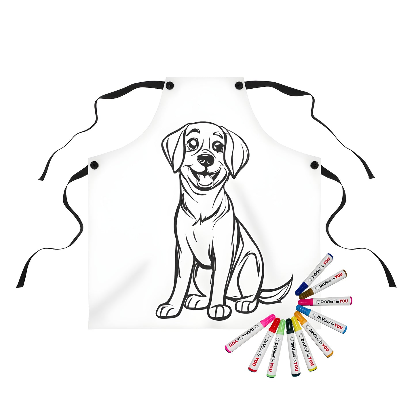 Colorful apron featuring a cute pup design