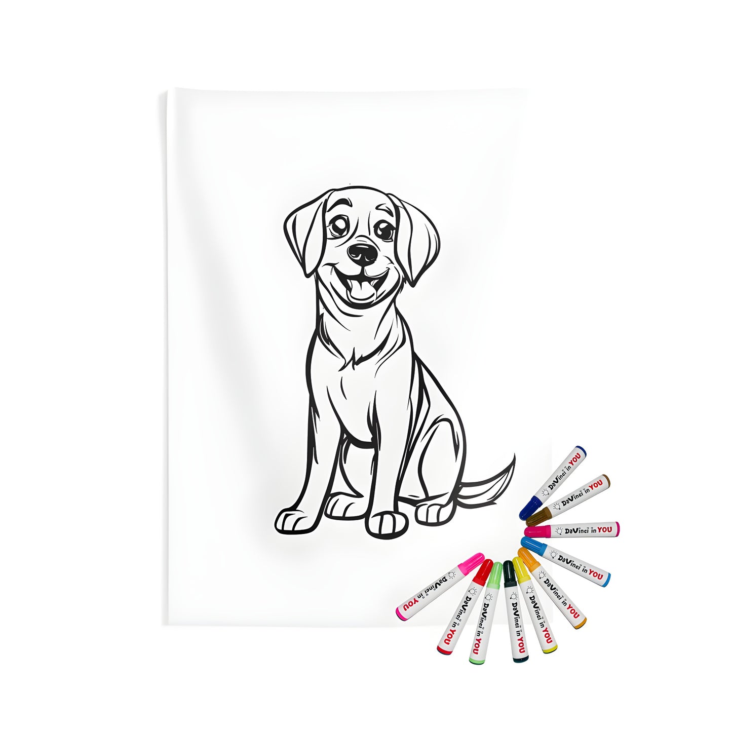 Indoor wall tapestry featuring colorful pup design, cute dog illustration, adorable puppy artwork