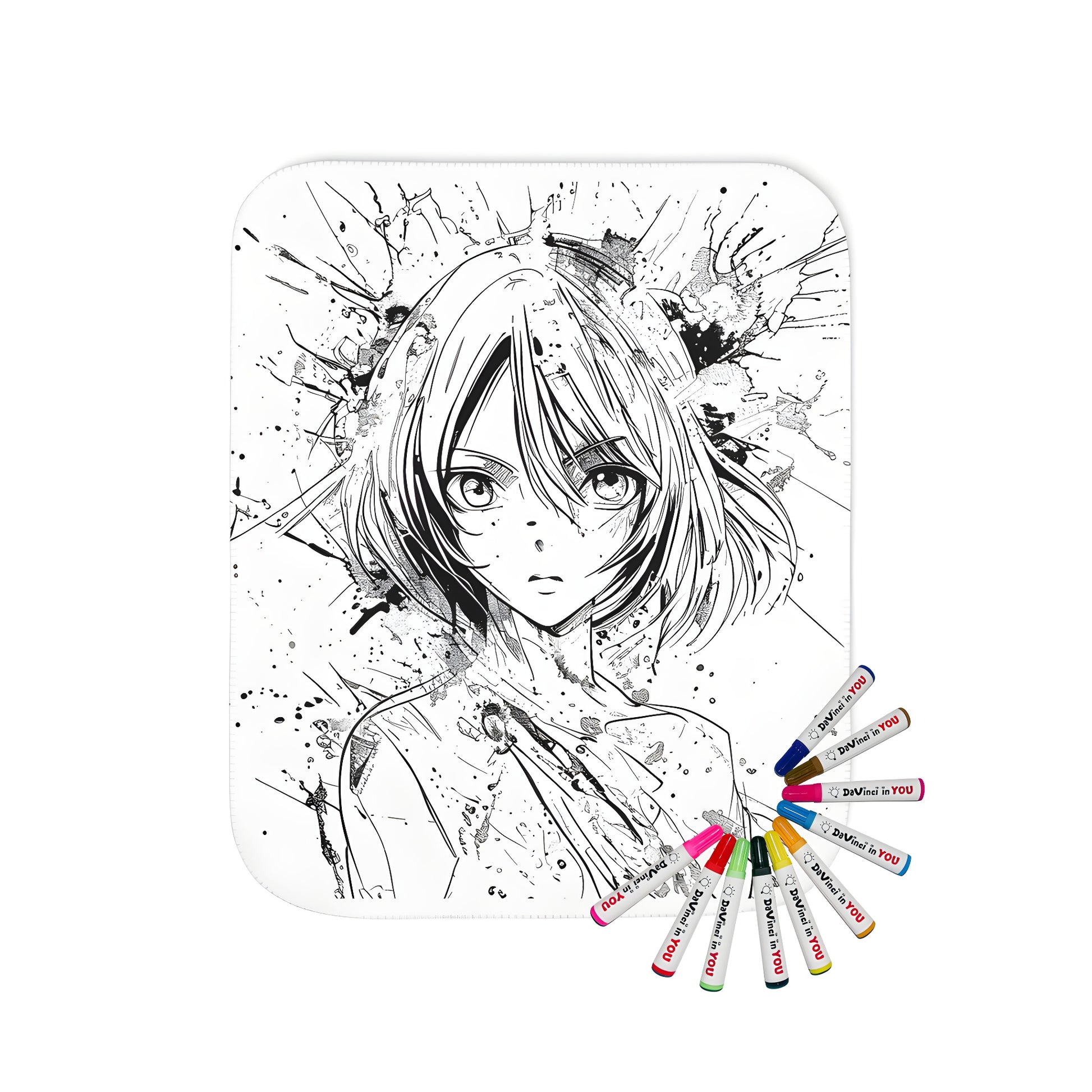 Close-up photo of a colorful abstract anime-style blanket with vibrant fabrics and intricate designs