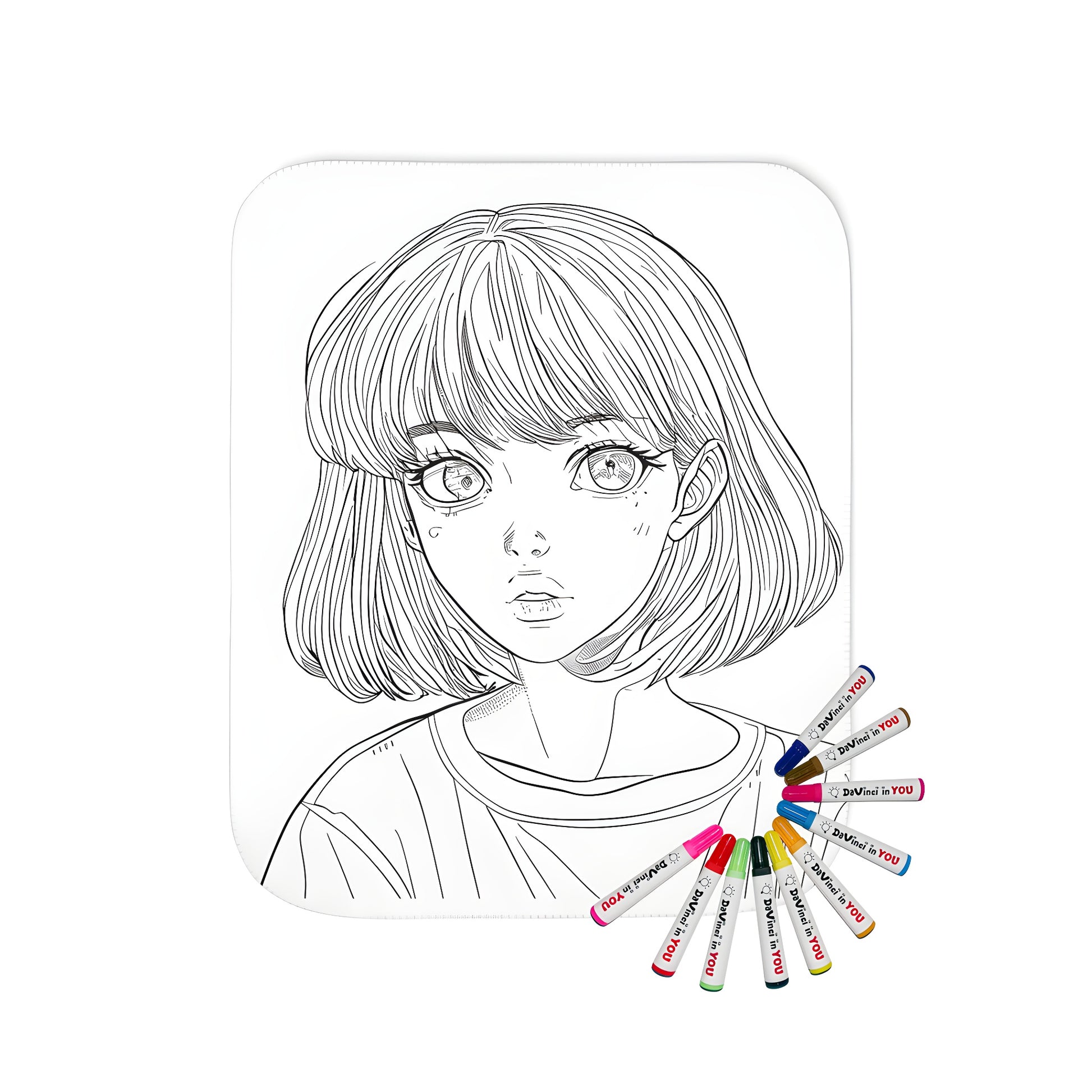 Blanket coloring kit art featuring a cute anime girl illustration