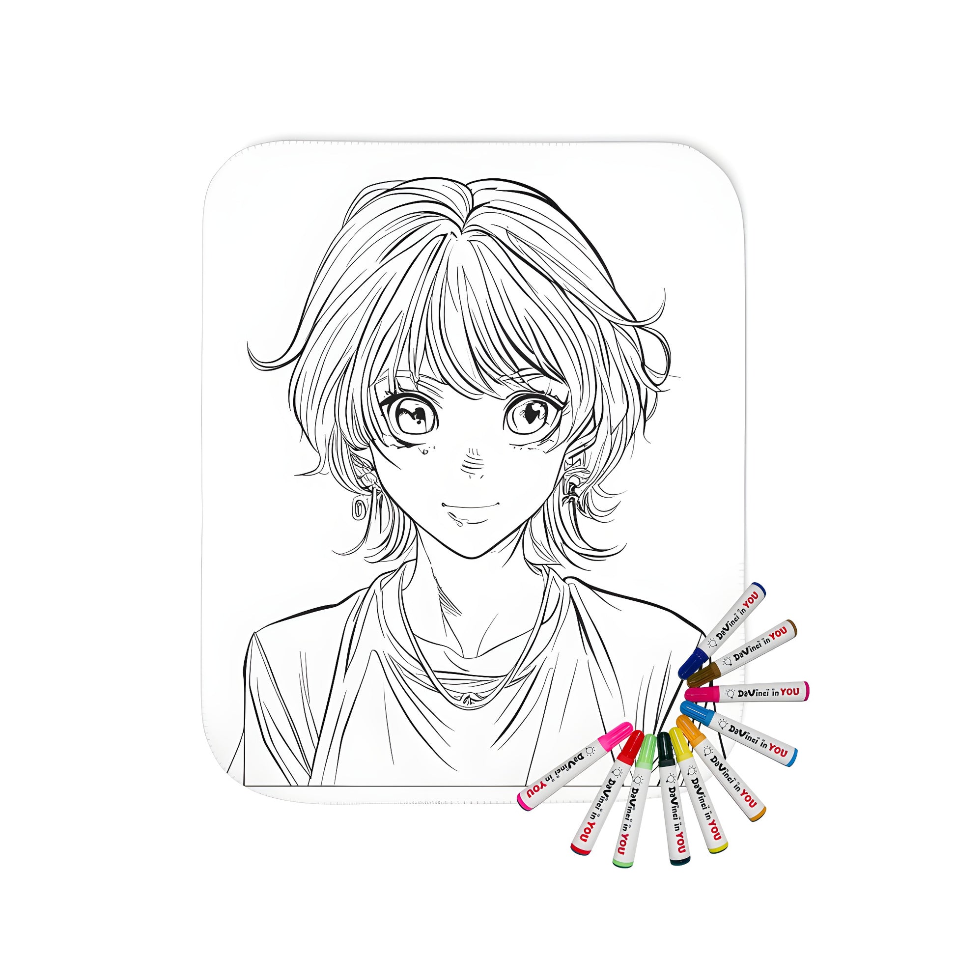 Cozy Blanket with vibrant coloring page-inspired anime style artwork, featuring an endearing young girl character