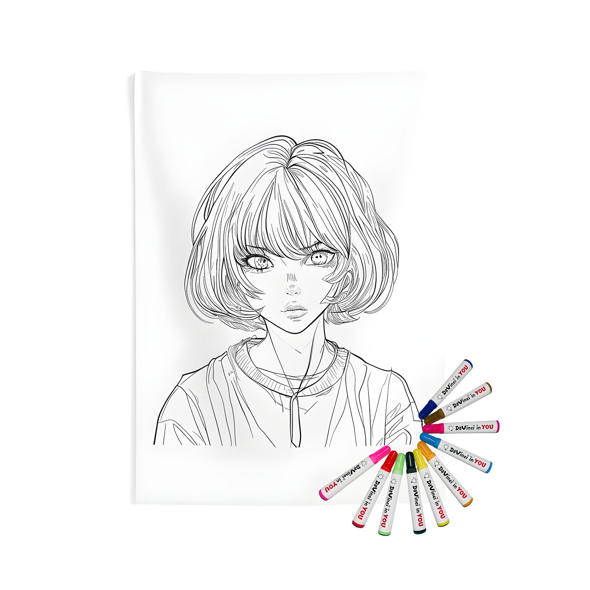 Anime-inspired girl wall tapestry art decor with colorful manga style illustrations